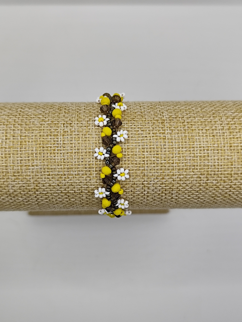 Handcrafted Yellow and White Daisy Beaded Bracelet